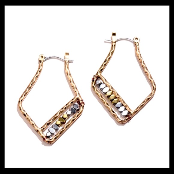 None Jewelry - NEW TRI COLORS HAMMERED BEAD STONE BOHO HIPPIE BRONZE GEOMETRIC HOOP EARRINGS